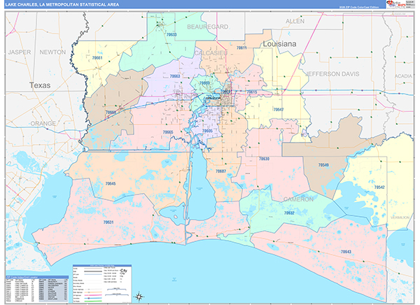 Lake Charles Metro Area Wall Map Color Cast Style